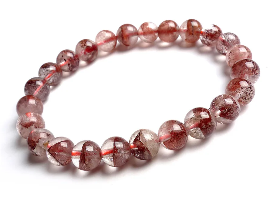 

7.5mm Precious Natural Red Phantom Quartz Bracelets For Women Lady Stretch Charms Crystal Round Bead Bracelet Drop Shipping