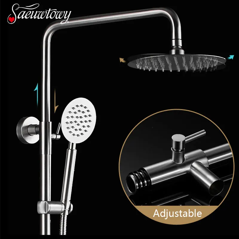 

Stainless Steel Rotatable Lifting Wall Mounted Shower Head Hot and Cold Brushed Faucet Single Holder Dual Control