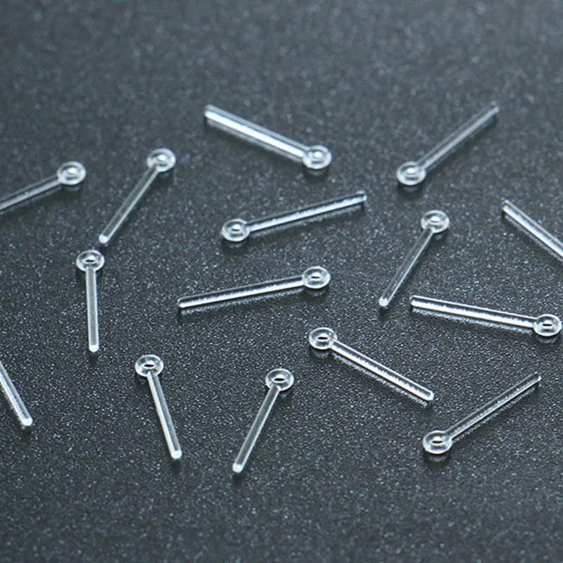 

50pcs Invisible Clear Plastic 2*13MM Flat Blank Pad Ear Post Stud Pin
