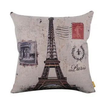 

LINKWELL 45x45cm Retro Rusted French France Paris Eiffel Tower Cushion Cover Fleur De Lys pillow case home Trimphal Arch
