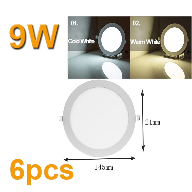 Точечный светодиодный светильник, встраиваемый круглый светодиодный потолочный светильник s 3 Вт 6 Вт 9 Вт 12 Вт 15 Вт 18 Вт 220 В, Светодиодный точечный светильник, точечный светильник для кухни - Испускаемый цвет: 9w