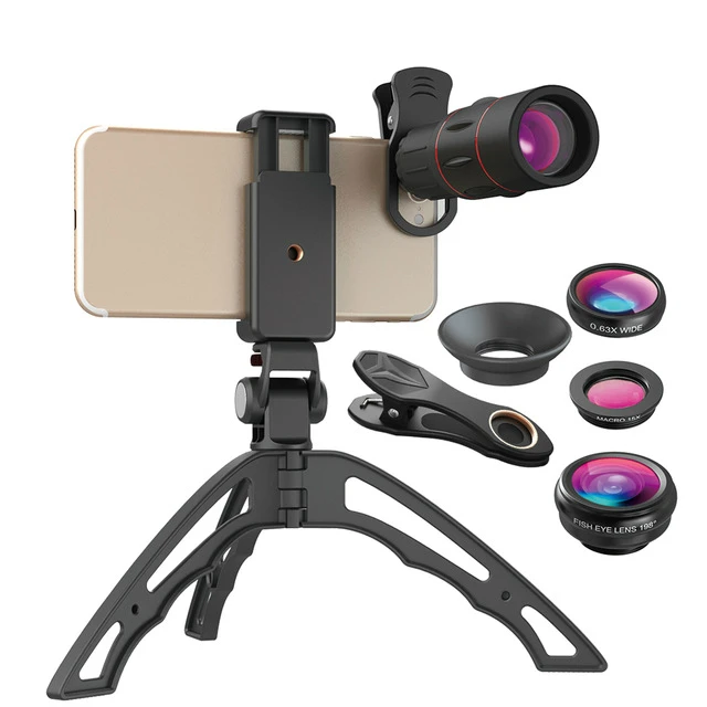 

18X Telescope Lens Monocular + 3in1 Fisheye Wide Macro Clip-on +Selfie Tripod for iPhone Smartphones Christmas Gift