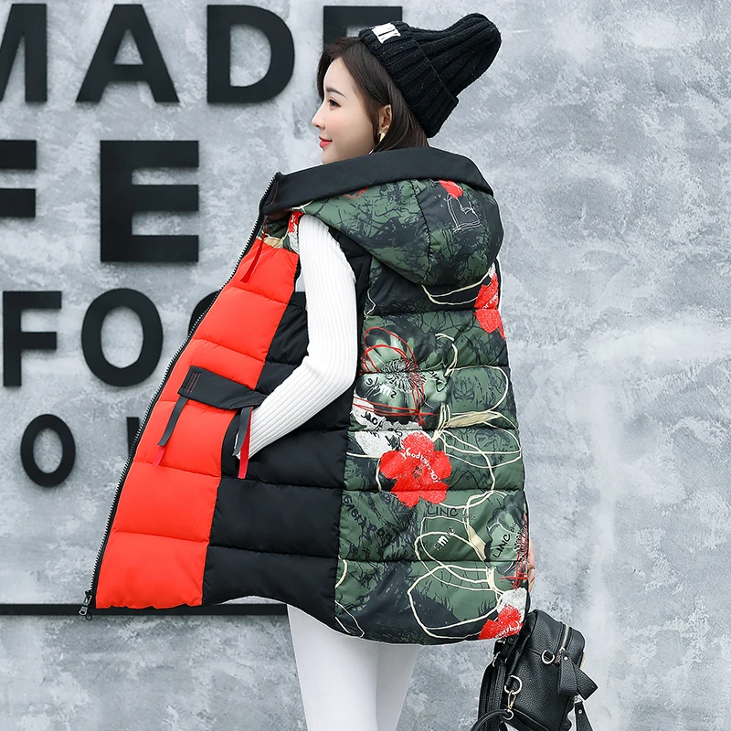  Brieuces 2019 Red High Quality Women Vests Winter Hooded Female Coats Zipper Cotton Long Jackets Sl