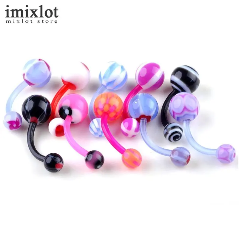 Imixlot 30pcs UV Acrylic Belly Button Ring Navel Piercing Bar Body