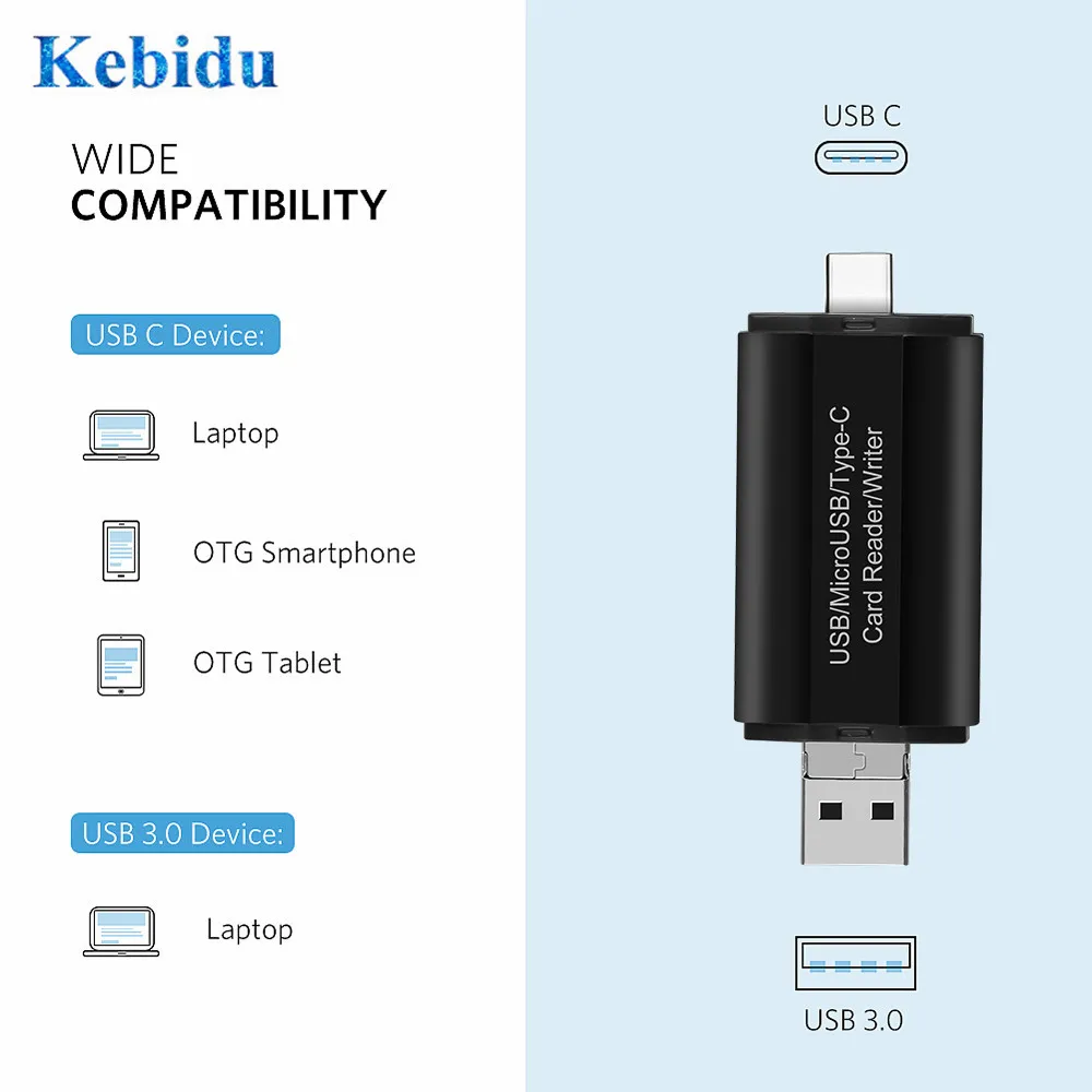 Адаптер Otg типа c KEBIDU Usb 3 0 адаптер для чтения карт памяти TF многофункциональный