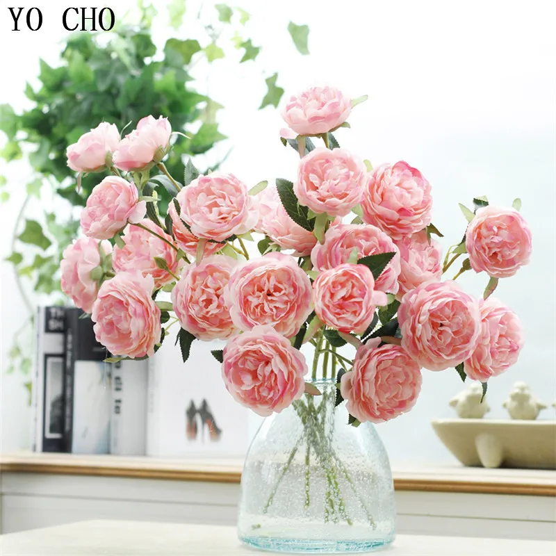 

YO CHO Artificial Flowers Peony White Pink Red Wedding Rose Artificial Peony Silk Flowers Bouquet Home Garden Decorations Flower