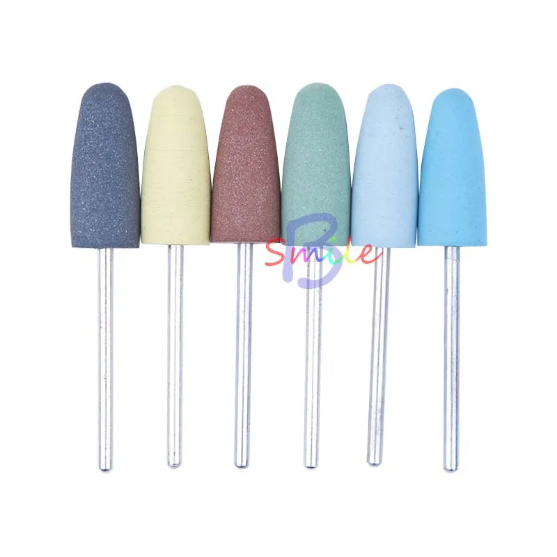 6pcs Silicone Rubber Handpiece Polishing Burs Set Dental Lab Kit Cone Shape Grinding Heads Oral Hygiene Equipment