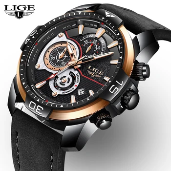 

2019 Top Brand LIGE Men New Luxury Fashion Sports Quartz Watch Military waterproof Leather Men's Casual Clock Relogio Masculino