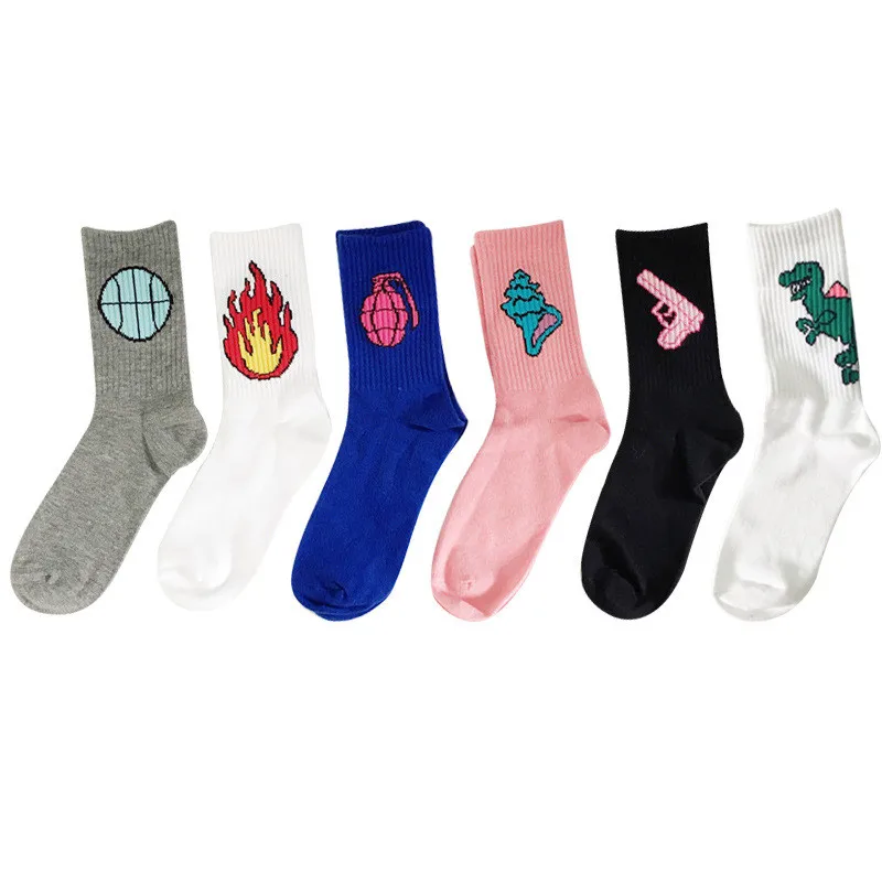 75% Fashion Baseball Socks Cotton Hip Hop Socks Patterned Design Flame Bomb Harajuku Cool Sock for Men Women Unisex 36-44