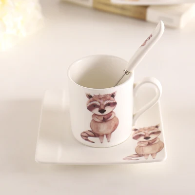 Bone China кофейная чашка блюдо сказки Kawaii мультяшный комплект керамика Кофе Молоко чай Кружка поднос ложка набор стакан Квадратная тарелка - Цвет: 3