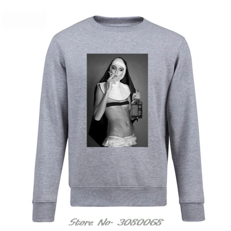 

Nun Smoking Drink Weed Funny Novelty Men Women Unisex Retro Hoodie Spring Autumn Cool O-neck Fleece Sweatshirts