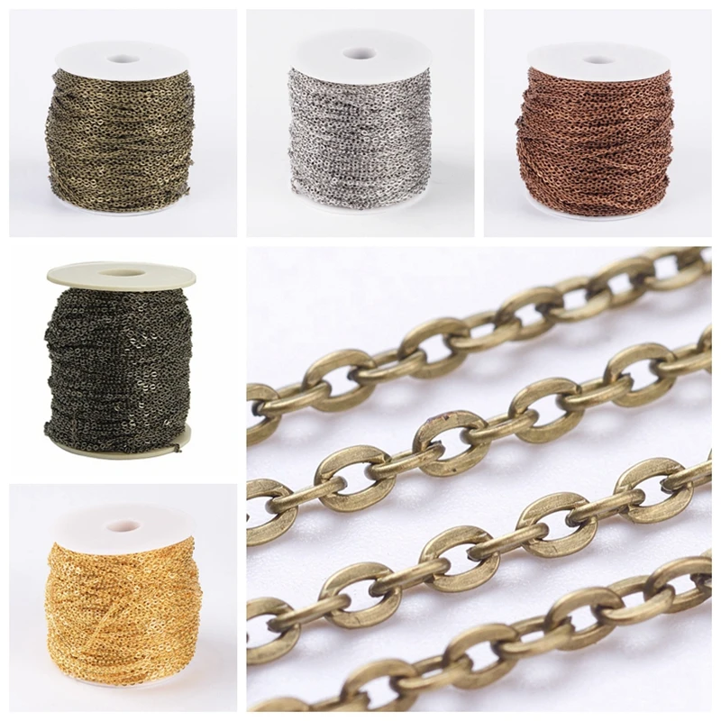 

100m/Roll 3x2x0.6mm Oval Iron Cross Chains Necklace Come On Reel for DIY Earring Necklace Jewelry Making Decoration Silver