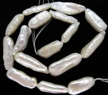 

Stunning 100% Real Pearl Jewelry 15inch Strand White Biwa Stick Freshwater Pearls Beads