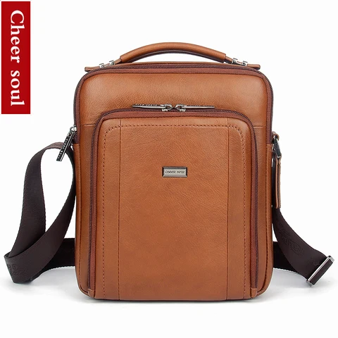 Bolsa de Couro Bolsas de Ombro Bolsa de Negócios Alegria Alma Genuíno Mensageiro Moda Masculina Pequeno Tablet Ipad Bolsas Crossbody Masculino