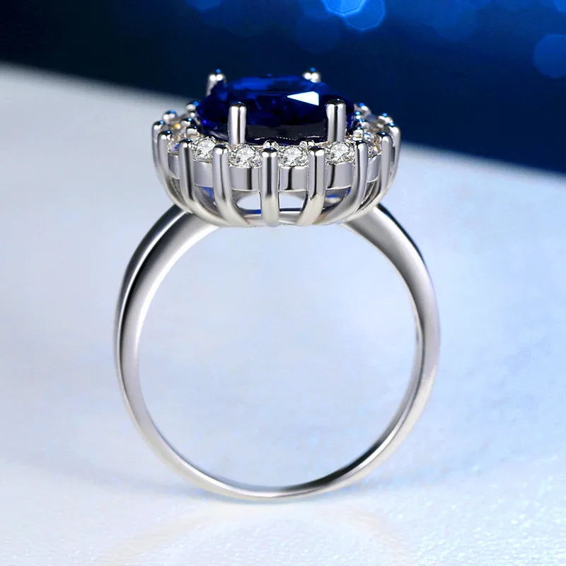 

Luxury Female Blue Oval Stone Ring Fashion Silver Color Vintage Finger Ring Jewelry Crystal Bridal Engagement Rings For Women
