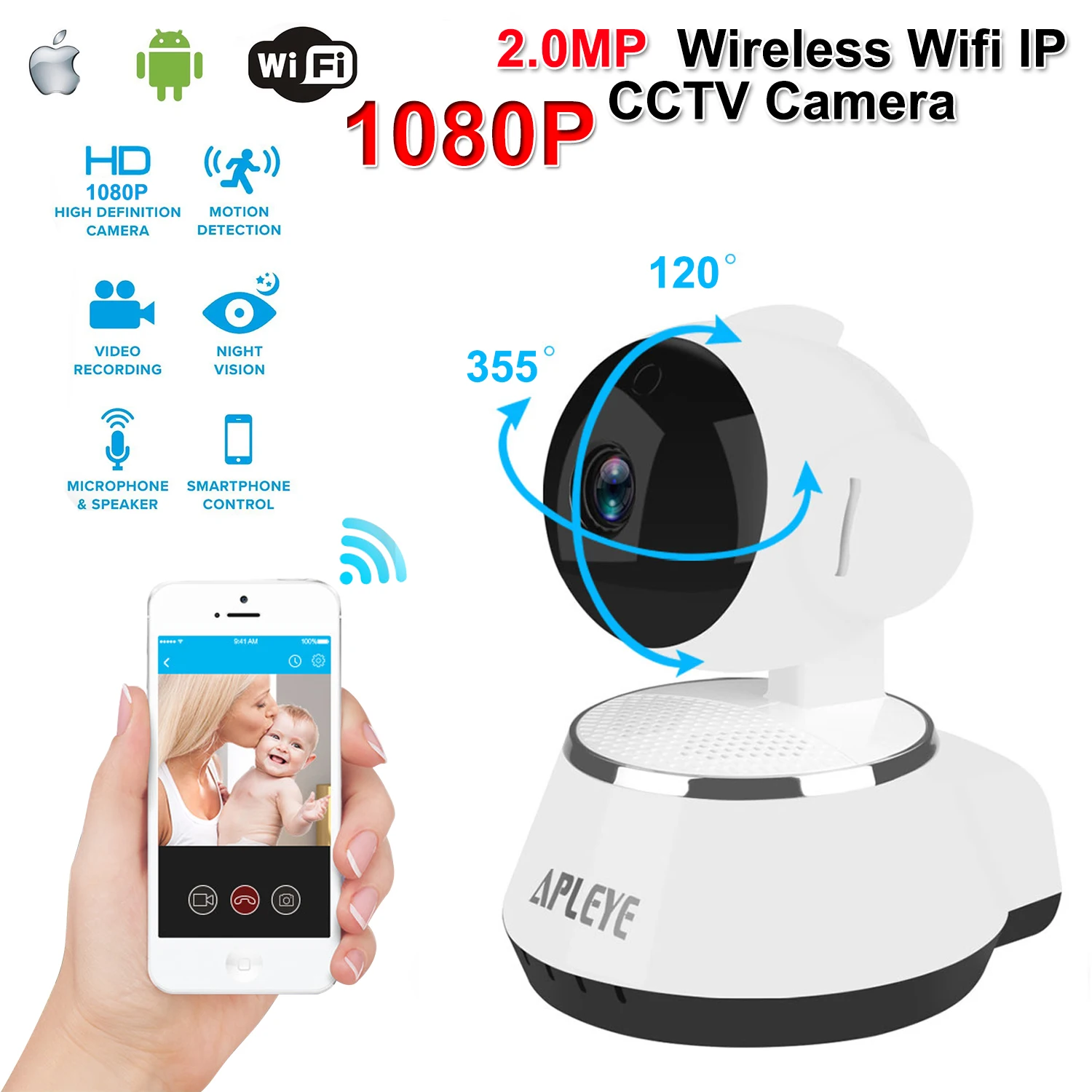 APLEYE 1080P 2 0MP Wifi IP Camera IR Cut Night Vision Wireless APLEYE 1080P 2 0MP Wifi IP Camera IR Cut Night Vision Wireless Network P2P Mini Baby Monitor CCTV Security Surveillance Camera