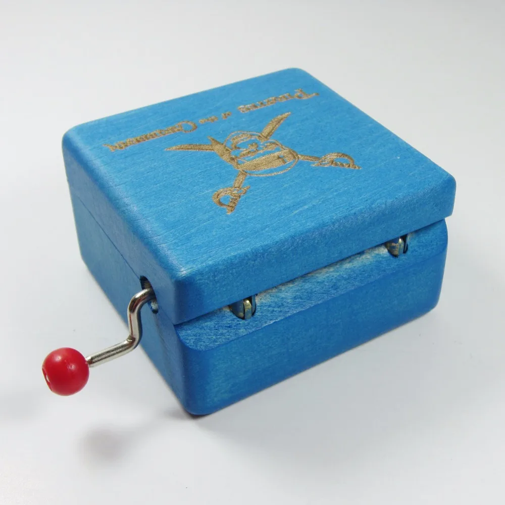 Ручная работа синяя деревянная музыкальная шкатулка Пираты Caribbean melody Davy Jones