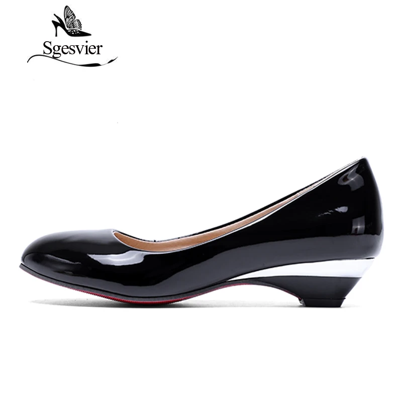 SGESVIER Women Pumps Autumn New Elegant Classics Dress Plus Size 32- 48 Small Round Head Low Heels Lady Shoes OX093