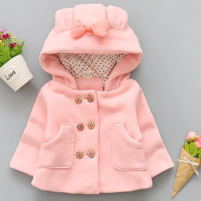

2019 winter baby girls coat hooded jackets bowknot newborn girls clothing cute infant toddler thick outerwear autumn fashion