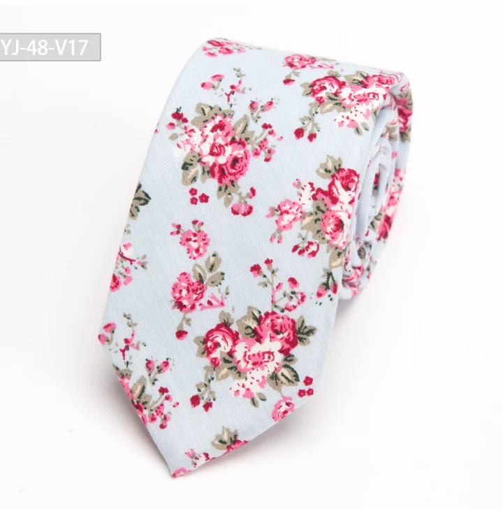 Модный хлопковый галстук-бабочка с цветком, классические цветные галстуки с цветочным узором, милые галстуки на шею, мужские обтягивающие дизайнерские галстуки ручной работы, Подарочный галстук - Цвет: YJ-48-V17
