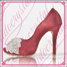 Aidocrystal 2017 woman rhinestone high heels shoes wedding shoes bridal red satin lace platform party shoes for women