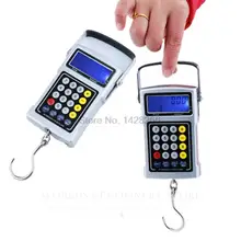 Max 50kg Electronic express scales portable spring scale +Clock+thermometer+Calculator+Valuation+Blue backlight+Tape