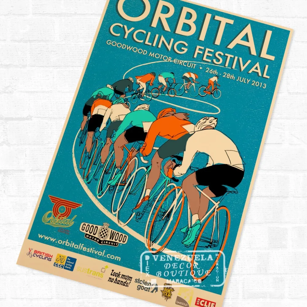 

Orbital Cycling Festival Marathon Vintage Retro Kraft Poster Decorative DIY Wall Canvas Stickers Home Bar Art Posters Decoration