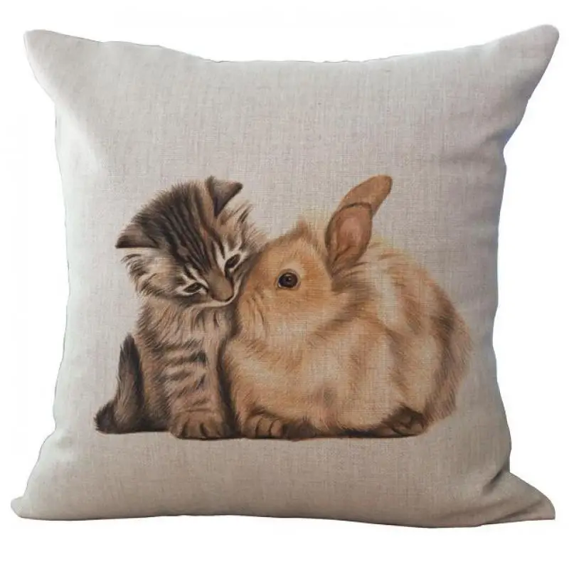 45*45 Cm Cute Lazy Curled Cat Printing Linen Decorative Throw Pillow