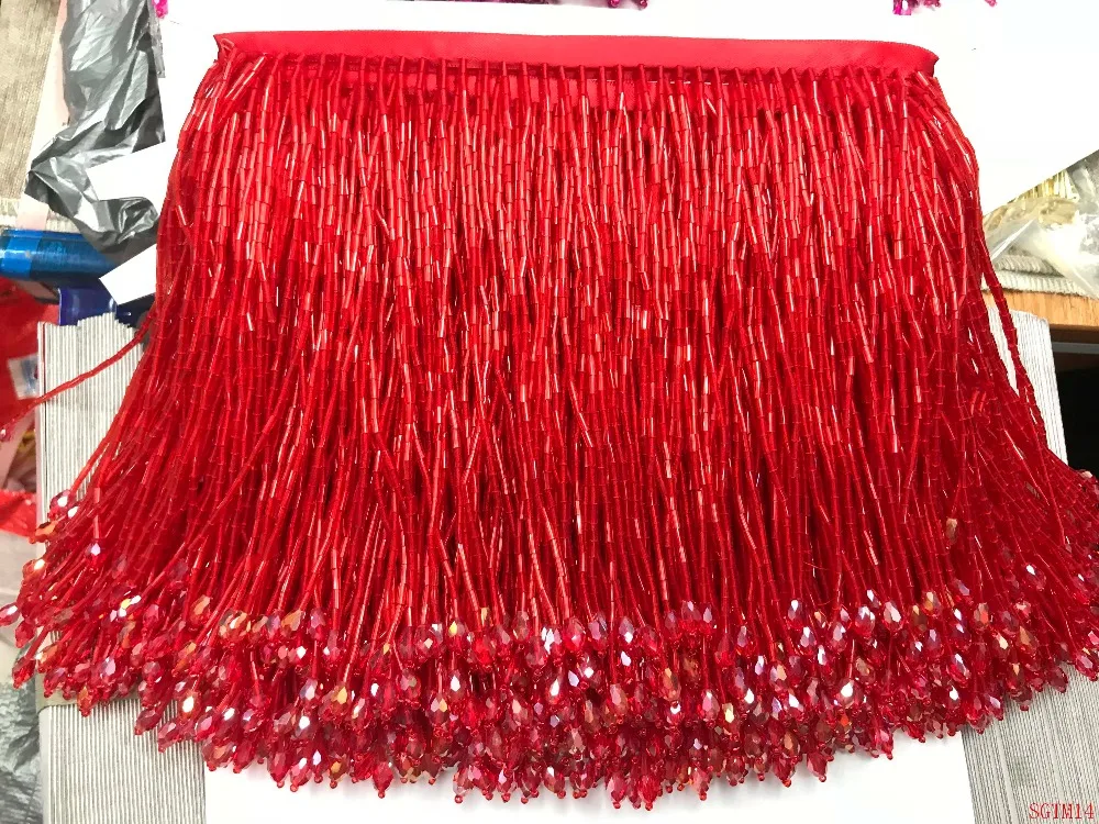 Красный Кристалл ручной работы 15 см широкая бисерная бахрома обрезка, 5 ярдов, около 270 бисерных нитей/yard SGTM14