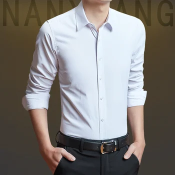 

Mens Spring Dress Shirts Mens New Fashion Casual Slim Business Office Weeding Long Sleeve Shirts Cotton Solid Shirt Size 5XL