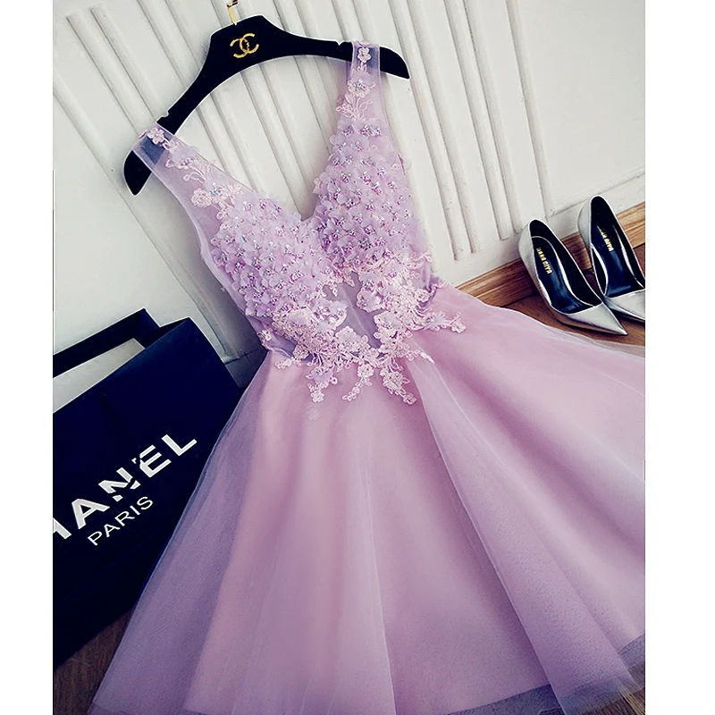 Sexy Prom Dress V Neck Sheer Party Dress Appliques Beading Fashion Homecoming Dress Handmade Flower Sleeveles