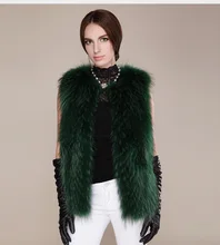 New fashion 2015 European Celebrities Top brand Luxury Genuine Imported Raccoon Fur vest 5XL dark green waistcoat