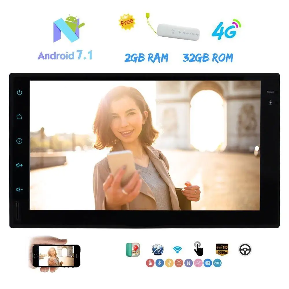 Free 4G Dongle Included Android 7 1 font b Car b font Stereo 2 Din GPS