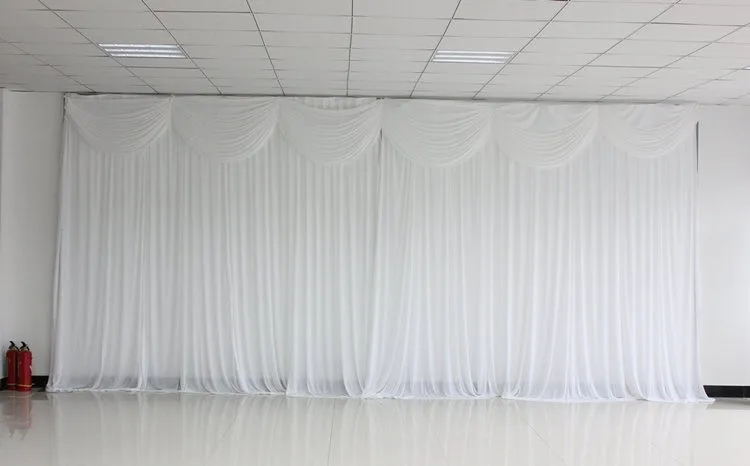 

White Wedding Backdrop Curtain with Swag Wedding Stage Backdrops 20ft (w) x 10ft (h) for Party Wedding decoration Free UPS