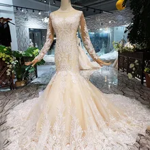 MIKAEL D Русалка роскошное свадебное платье со шлейфом молния сзади o-образным вырезом с длинными рукавами труба кружевное свадебное платье MD2048
