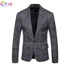 Весенний Мужской Блейзер, клетчатый пиджак на одной пуговице, хлопковый Блейзер, приталенный, 4XL, Осенний твидовый умный повседневный костюм пиджак