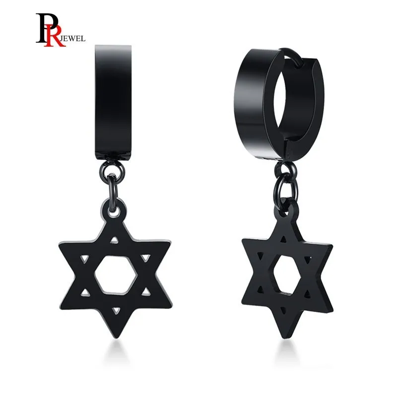 Мужские сережки Star of David черные серьги из нержавеющей стали Подарочные ювелирные
