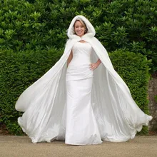 Белая слоновая кость для новобрачных плащей Свадебные плащи с капюшоном с отделкой из искусственного меха теплая зимняя Свадебная накидка для взрослых обертка EE01