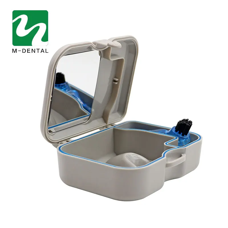 

1pc Denture False Teeth Storage Box Case With Mirror and Clean Brush Dental Appliance Free Shipping