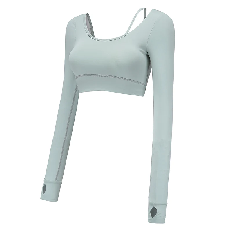 

Autumn Women Gym Crop Tops Yoga Shirts Long Sleeve Workout Tops Running Sport T-Shirts Back Hollow Fitness Sportswear Tight Top