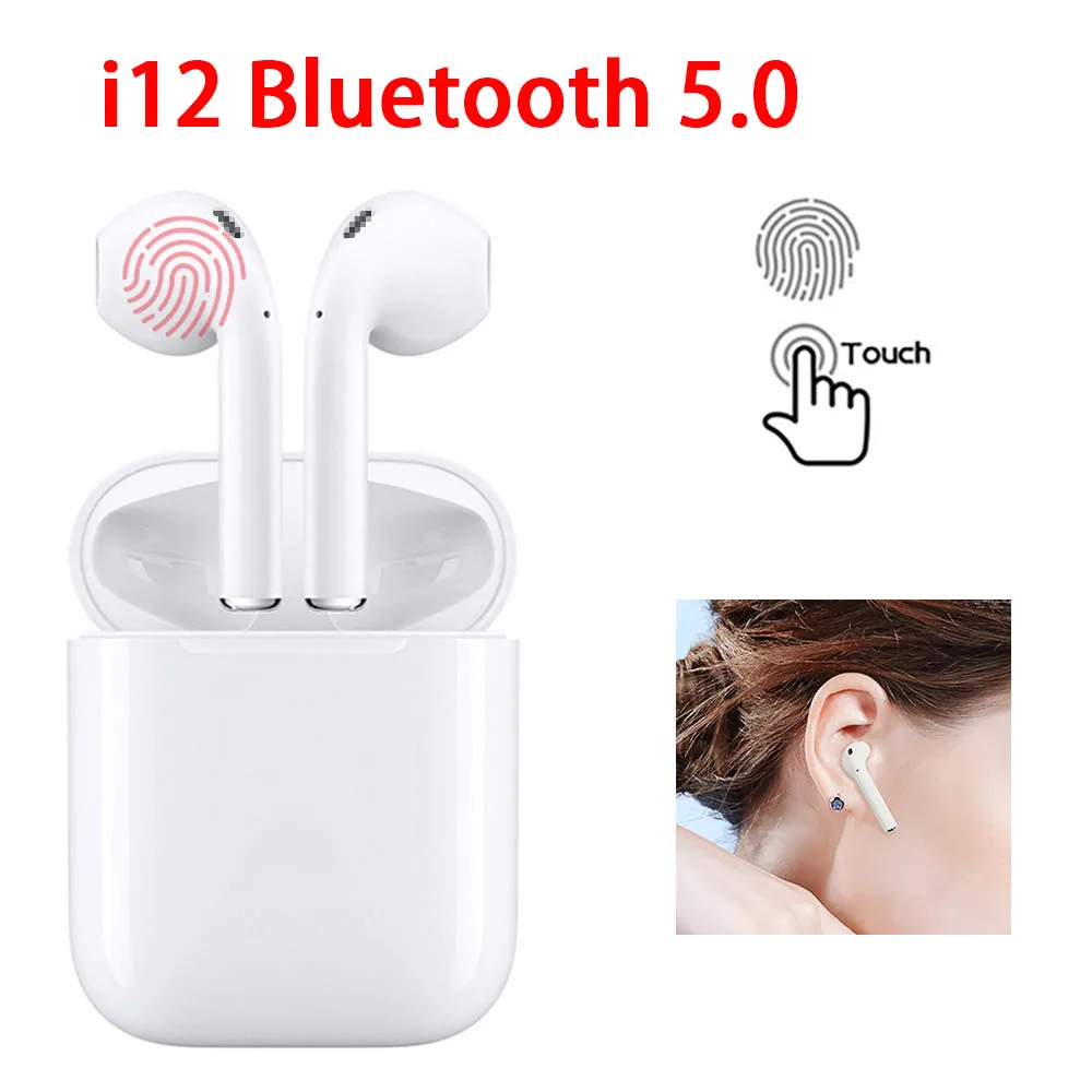 i12 tws Wireless Bluetooth Earphone 5.0 Touch control Earphone 3D