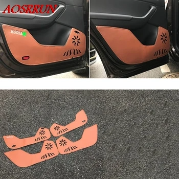 

car Interior Door Protection Film Anti-kick Pad Decorative fit For Skoda Kodiaq 2016 2017 4pcs per set auto accessories styling