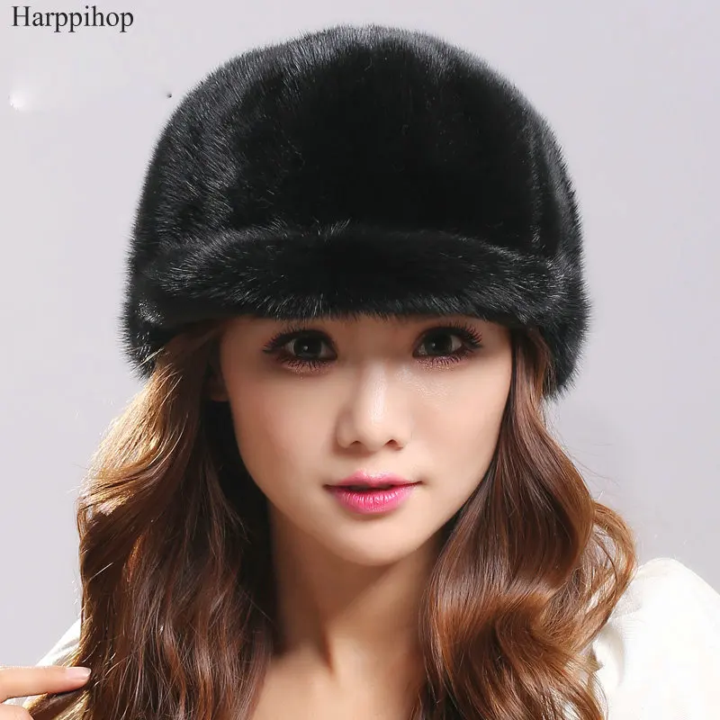 Harppihop Новая женская зимняя шапка женская задняя норковая шапка с коротким передним краем модная шапка брендовая Осенняя теплая козырька