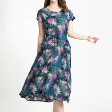 Vestidos 2017 new women's printed retro Bohemian Women the thin waist round collar in cotton short sleeve plus size Dress