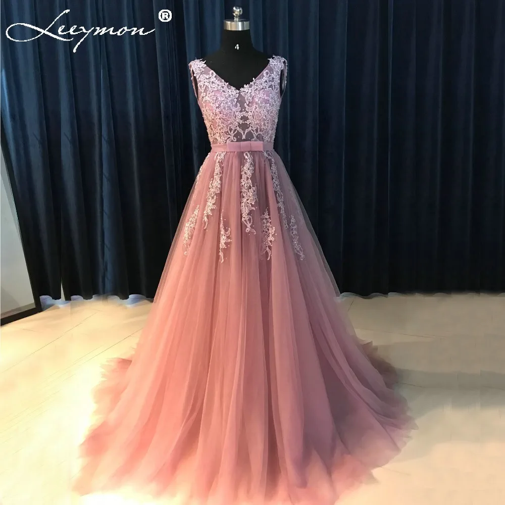 Real Photos A Line V Neck Evening Dress