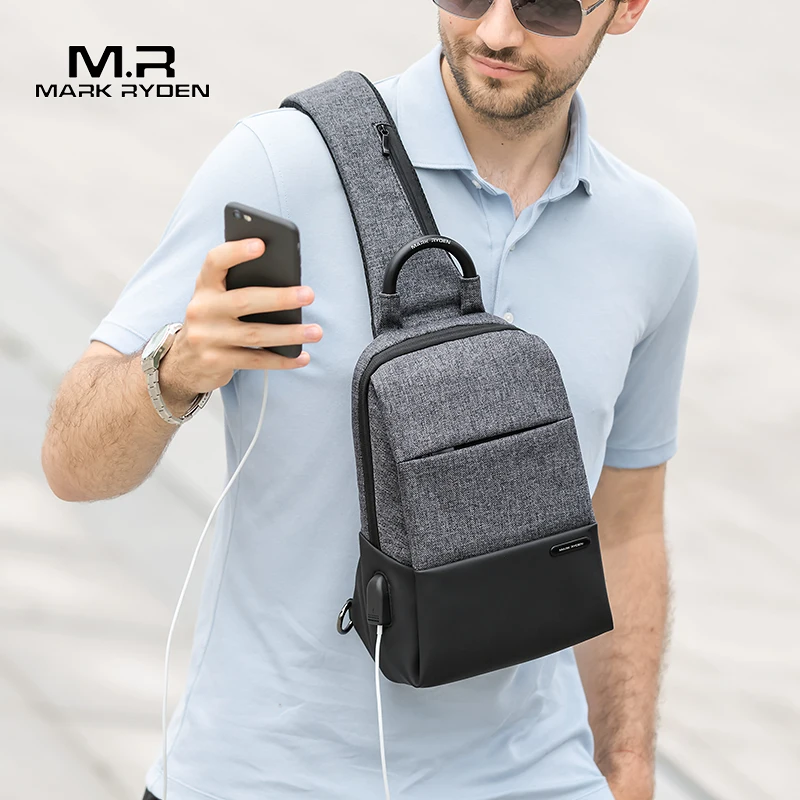 Mark Ryden Multifunction Sling Bag Men Bags Waterproof Crossbody Bag USB Charging Messengers Sling Bag Shoulder Bag Male