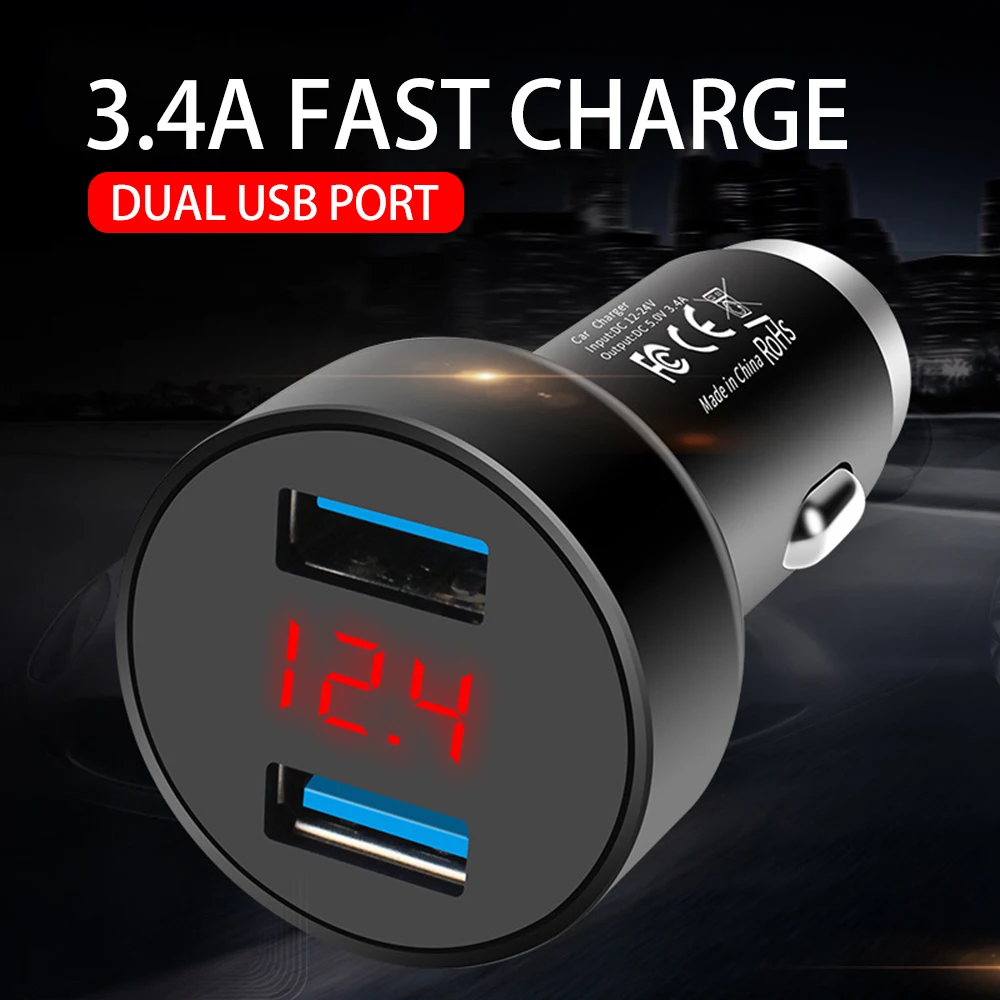 

Cigarette lighter socket mini car usb charger Power Adapter 3.4A With LED Display Universal Dual Usb For iPhone Samsung etc