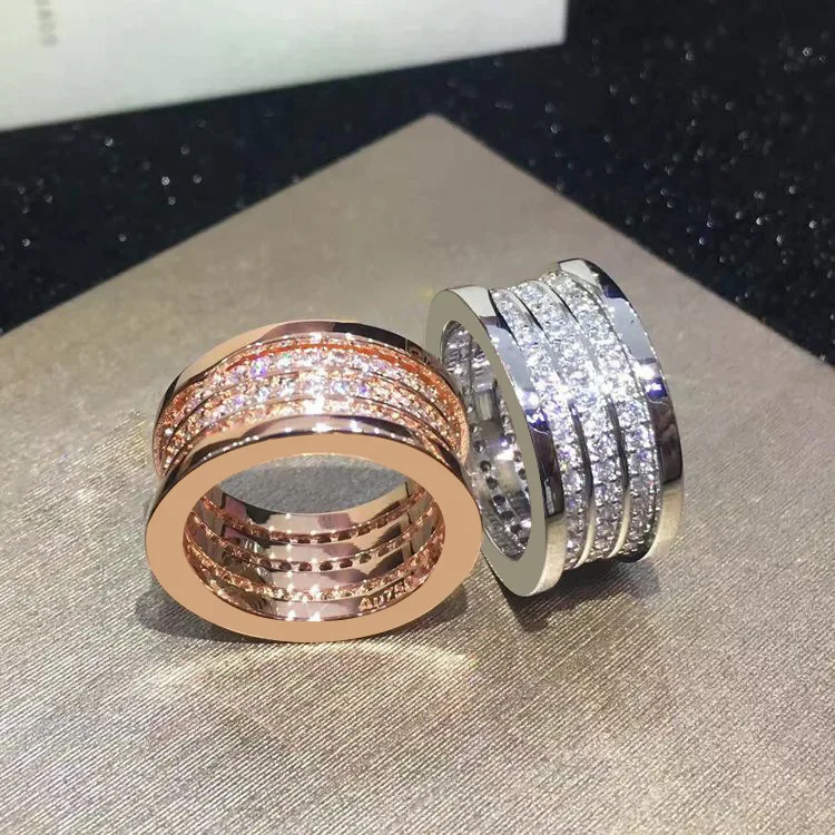 

High Quality Brand Jewelry With Three Spring Ring With Rhinestone Ring Of Women And Rose Gold Couple Wedding Ring
