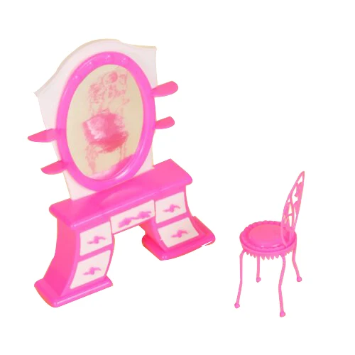 New Dollhouse Furniture Plastic Dressing Table + Chair for Doll Classic