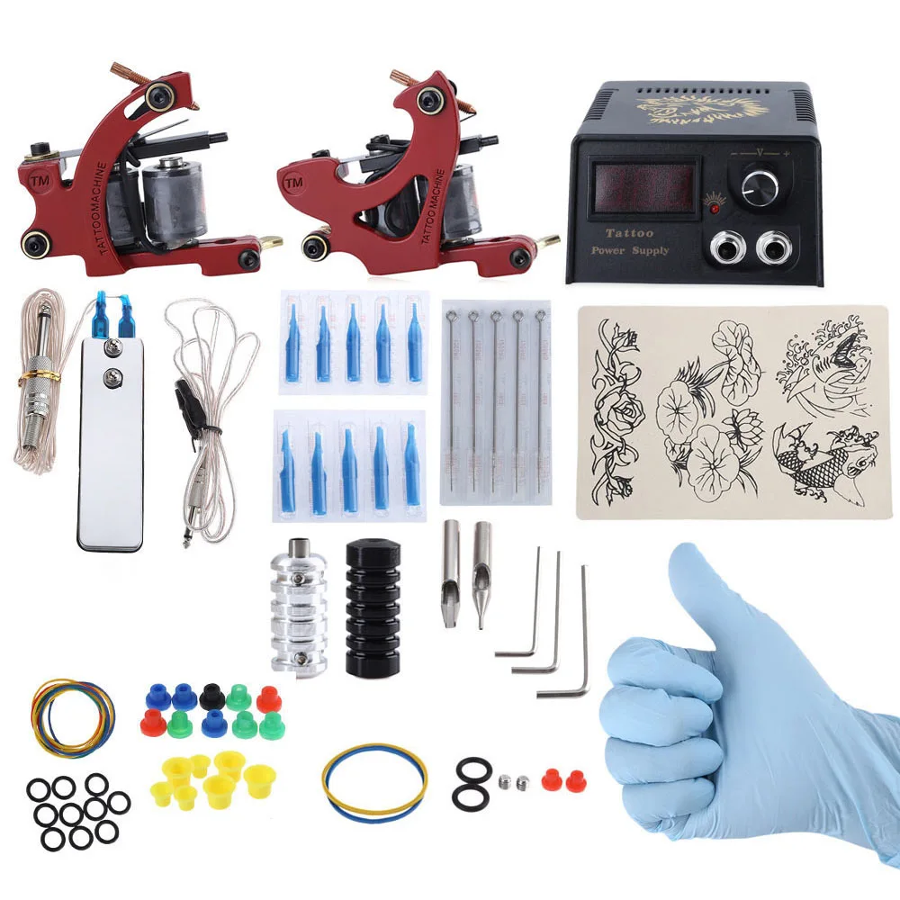 

Gustala Complete Tattoo Kit DIY 2 Tattoo Machines 3RL 7M1 Needle Power Supply System With US/EU Plug